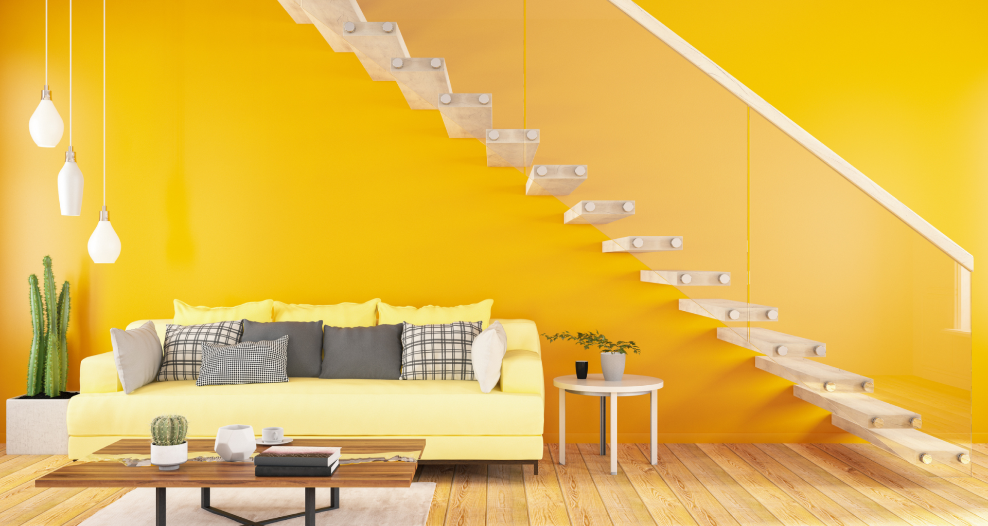 żółta przestrzeń pod schodami